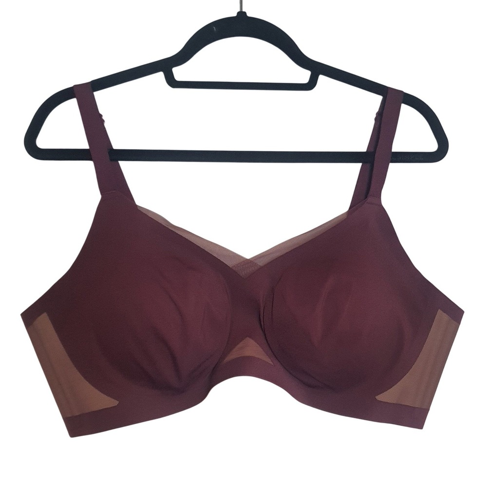 Honeylove CrossOver Bra Burgundy 1X‎ Wireless Support Mesh Panel Removable Pads